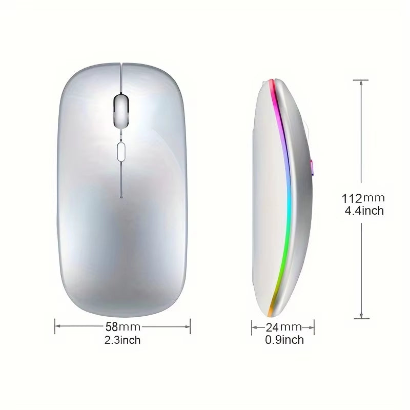 Wireless Bluetooth RGB Mouse – Dual Mode (Bluetooth + 2.4GHz), Rechargeable Silent Ergonomic Mouse for PC, Laptop, iPad & Phone