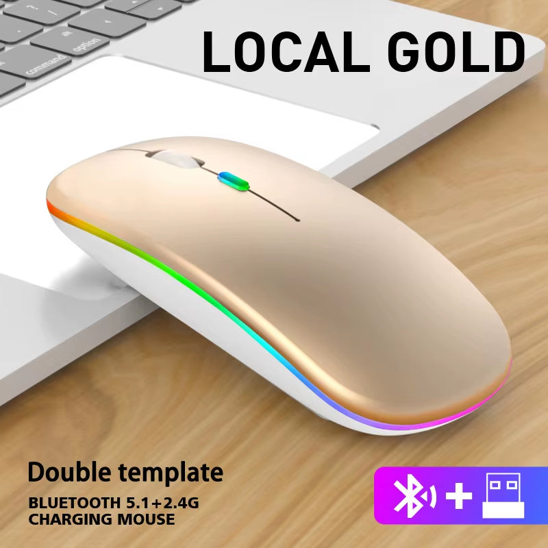 Wireless Bluetooth RGB Mouse – Dual Mode (Bluetooth + 2.4GHz), Rechargeable Silent Ergonomic Mouse for PC, Laptop, iPad & Phone