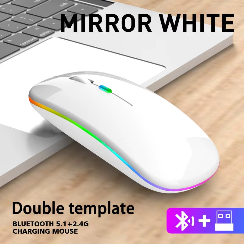 Wireless Bluetooth RGB Mouse – Dual Mode (Bluetooth + 2.4GHz), Rechargeable Silent Ergonomic Mouse for PC, Laptop, iPad & Phone