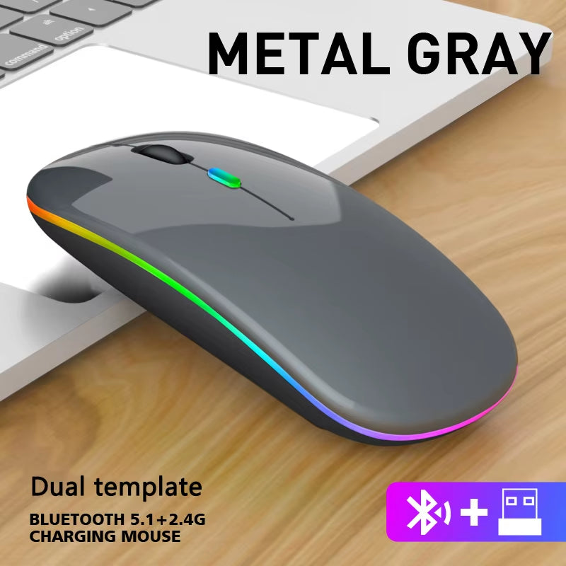 Wireless Bluetooth RGB Mouse – Dual Mode (Bluetooth + 2.4GHz), Rechargeable Silent Ergonomic Mouse for PC, Laptop, iPad & Phone