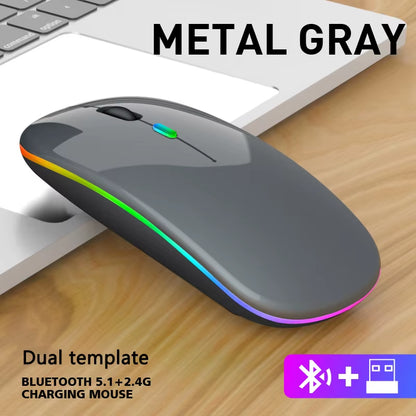 Wireless Bluetooth RGB Mouse – Dual Mode (Bluetooth + 2.4GHz), Rechargeable Silent Ergonomic Mouse for PC, Laptop, iPad & Phone