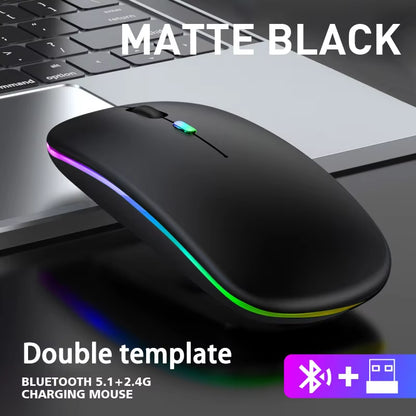 Wireless Bluetooth RGB Mouse – Dual Mode (Bluetooth + 2.4GHz), Rechargeable Silent Ergonomic Mouse for PC, Laptop, iPad & Phone