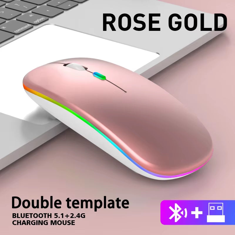 Wireless Bluetooth RGB Mouse – Dual Mode (Bluetooth + 2.4GHz), Rechargeable Silent Ergonomic Mouse for PC, Laptop, iPad & Phone