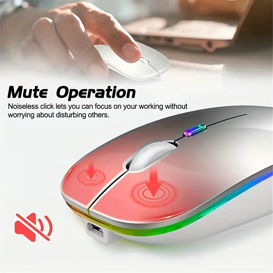 Wireless Bluetooth RGB Mouse – Dual Mode (Bluetooth + 2.4GHz), Rechargeable Silent Ergonomic Mouse for PC, Laptop, iPad & Phone