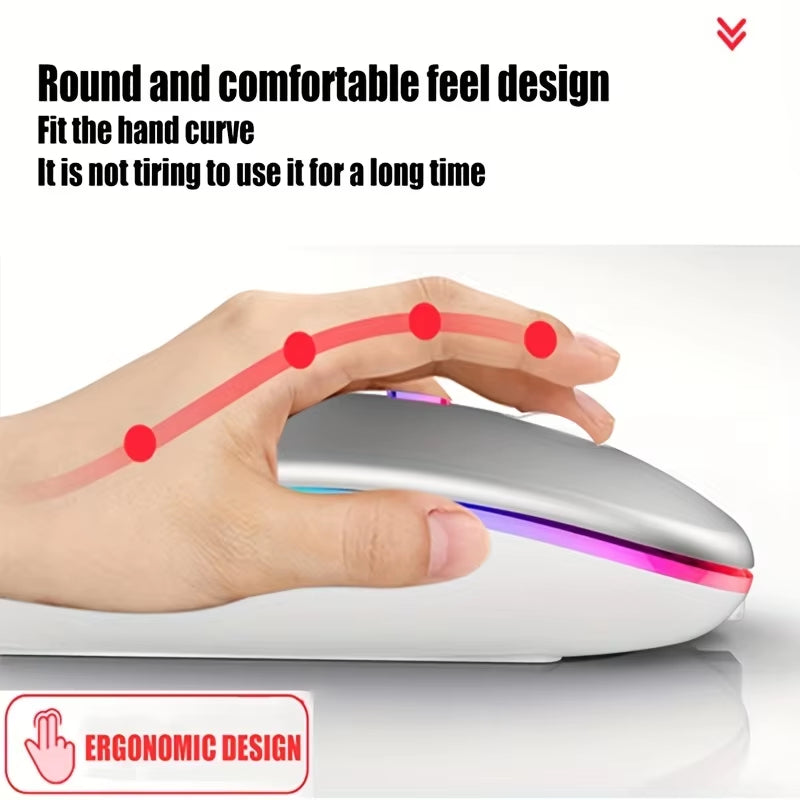 Wireless Bluetooth RGB Mouse – Dual Mode (Bluetooth + 2.4GHz), Rechargeable Silent Ergonomic Mouse for PC, Laptop, iPad & Phone