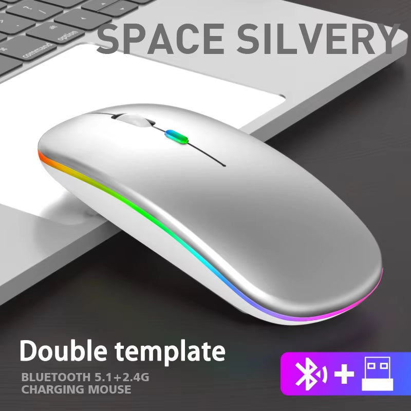 Wireless Bluetooth RGB Mouse – Dual Mode (Bluetooth + 2.4GHz), Rechargeable Silent Ergonomic Mouse for PC, Laptop, iPad & Phone